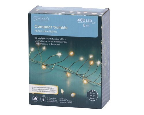 Lumineo micro-LED compactverlichting goud – lengte 600 cm, 480 lampjes - afbeelding 3
