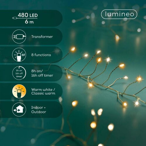 Lumineo micro-LED compactverlichting goud – lengte 600 cm, 480 lampjes - afbeelding 4