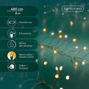 Lumineo micro-LED compactverlichting goud – lengte 600 cm, 480 lampjes - afbeelding 4