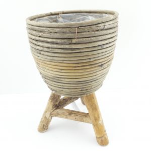 Van der Leeden pot streep op poten grijs d18h28cm - afbeelding 1