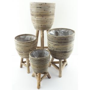Van der Leeden pot streep op poten grijs d18h28cm - afbeelding 2