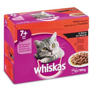 Whiskas Pouch 12p senior vlees saus 12x100gr