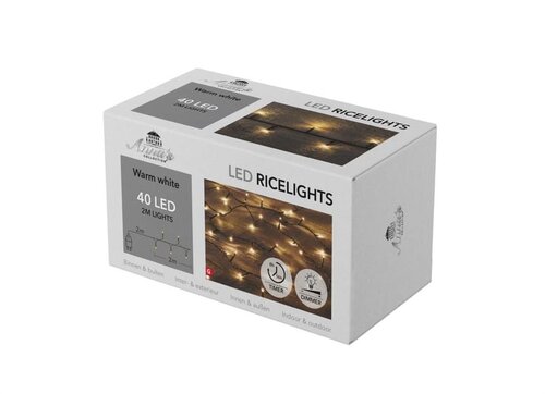 Rijstverlichting – 40 LED – 2 m – warm wit – binnen en buiten – met timer – dimbaar - afbeelding 2