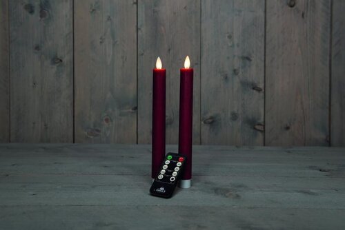 Rustieke LED-dinerkaars van was – bewegende vlam – bordeaux – hoogte 23 cm – op batterijen - afbeelding 2