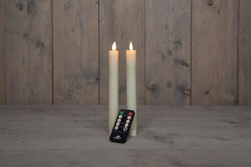 Rustieke LED-dinerkaars van was – bewegende vlam – ivoor – hoogte 23 cm – op batterijen – met afstan - afbeelding 2