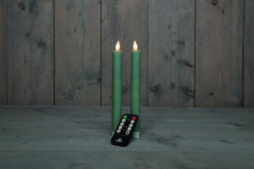 Rustieke LED-dinerkaars van was – bewegende vlam – jade groen – hoogte 23 cm – op batterijen - afbeelding 2