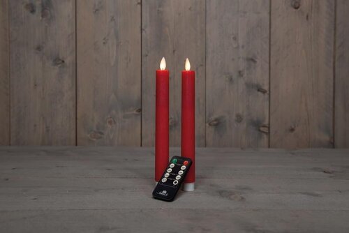 Rustieke LED-dinerkaars van was – bewegende vlam – rood – hoogte 23 cm – op batterijen – met afstand - afbeelding 2