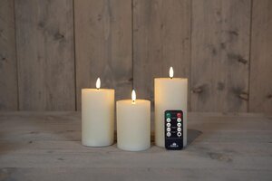 Rustieke LED-stompkaars van was – 3D-vlam – ivoor – op batterijen – met afstandsbediening – set van 