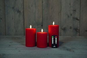 Rustieke LED-stompkaars van was – 3D-vlam – rood – op batterijen – met afstandsbediening – set van 3