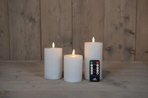 Rustieke LED-stompkaars van was – 3D-vlam – wit – op batterijen – met afstandsbediening – set van 3