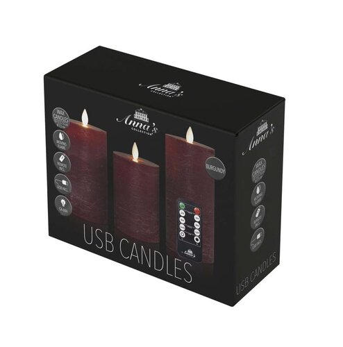 Rustieke LED-stompkaars van was – bewegende vlam – bordeaux – 10 – 12.5 – 15 × 7.5 cm – oplaadbaar - afbeelding 1