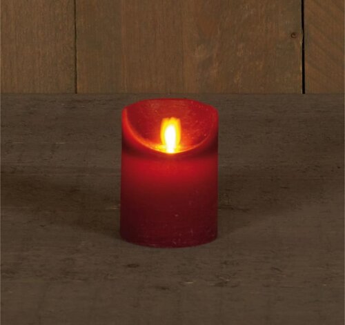 Rustieke LED-stompkaars van was – bewegende vlam – bordeaux – 10 × 7.5 cm – op batterijen – met time - afbeelding 2