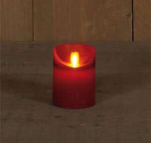 Rustieke LED-stompkaars van was – bewegende vlam – bordeaux – 10 × 7.5 cm – op batterijen – met time - afbeelding 2