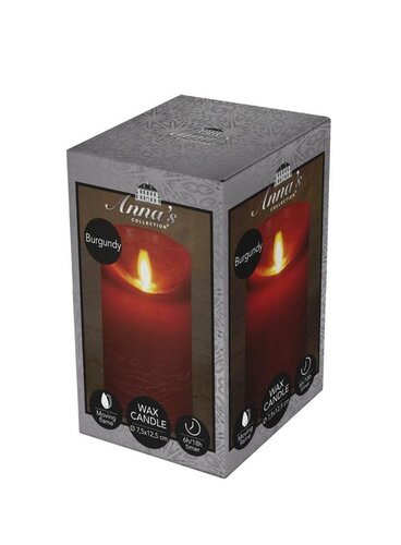 Rustieke LED-stompkaars van was – bewegende vlam – bordeaux – 12.5 × 7.5 cm – op batterijen – met ti - afbeelding 1