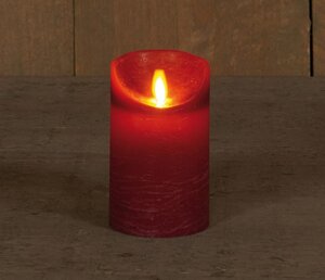 Rustieke LED-stompkaars van was – bewegende vlam – bordeaux – 12.5 × 7.5 cm – op batterijen – met ti - afbeelding 2