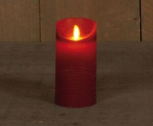 Rustieke LED-stompkaars van was – bewegende vlam – bordeaux – 15 × 7.5 cm – op batterijen – met time - afbeelding 2