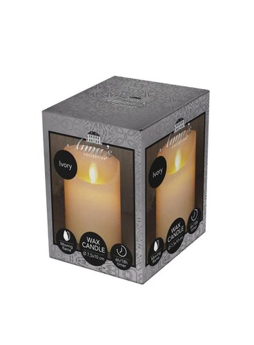 Rustieke LED-stompkaars van was – bewegende vlam – ivoor – 10 × 7.5 cm – op batterijen – met timer - afbeelding 1
