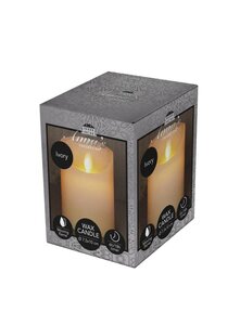 Rustieke LED-stompkaars van was – bewegende vlam – ivoor – 10 × 7.5 cm – op batterijen – met timer - afbeelding 1