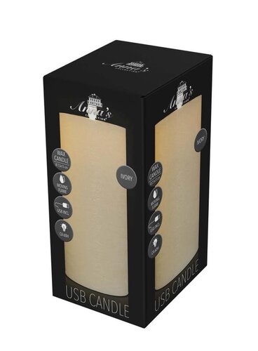 Rustieke LED-stompkaars van was – bewegende vlam – ivoor – 15 × 7.5 cm – oplaadbaar – met afstandsbe - afbeelding 1