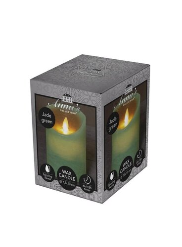 Rustieke LED-stompkaars van was – bewegende vlam – jade groen – 10 × 7.5 cm – op batterijen – met ti - afbeelding 1