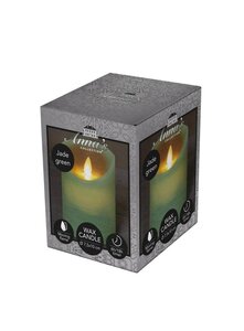Rustieke LED-stompkaars van was – bewegende vlam – jade groen – 10 × 7.5 cm – op batterijen – met ti - afbeelding 1