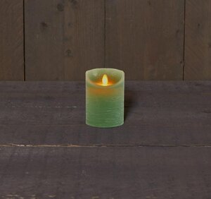 Rustieke LED-stompkaars van was – bewegende vlam – jade groen – 10 × 7.5 cm – op batterijen – met ti - afbeelding 2