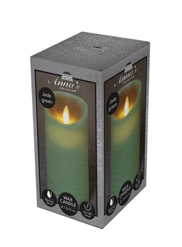 Rustieke LED-stompkaars van was – bewegende vlam – jade groen – 15 × 7.5 cm – op batterijen – met ti - afbeelding 1