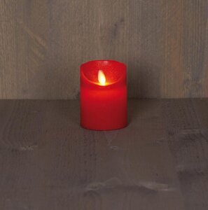 Rustieke LED-stompkaars van was – bewegende vlam – rood – 10 × 7.5 cm – op batterijen – met timer - afbeelding 2