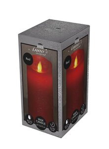 Rustieke LED-stompkaars van was – bewegende vlam – rood – 15 × 7.5 cm – op batterijen – met timer - afbeelding 1