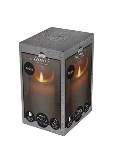 Rustieke LED-stompkaars van was – bewegende vlam – taupe – 12.5 × 7.5 cm – op batterijen – met timer - afbeelding 1