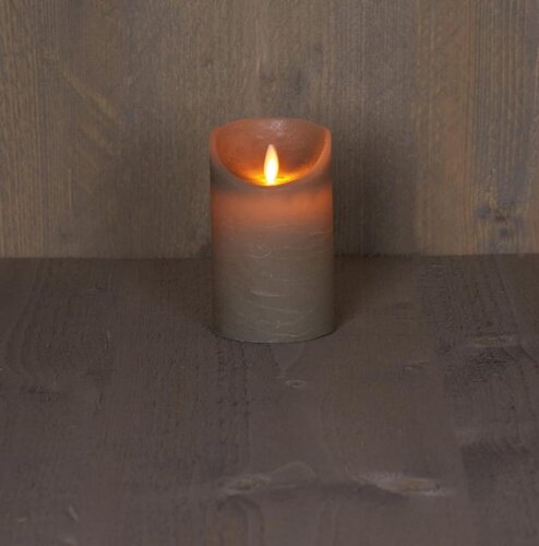Rustieke LED-stompkaars van was – bewegende vlam – taupe – 12.5 × 7.5 cm – op batterijen – met timer - afbeelding 2