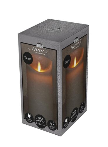 Rustieke LED-stompkaars van was – bewegende vlam – taupe – 15 × 7.5 cm – op batterijen – met timer - afbeelding 1
