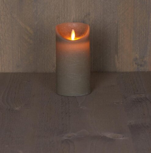 Rustieke LED-stompkaars van was – bewegende vlam – taupe – 15 × 7.5 cm – op batterijen – met timer - afbeelding 2
