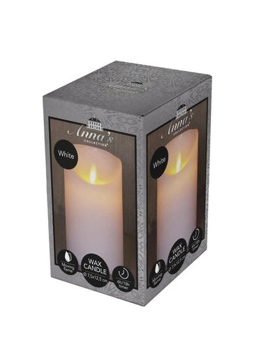 Rustieke LED-stompkaars van was – bewegende vlam – wit – 12.5 × 7.5 cm – op batterijen – met timer - afbeelding 1