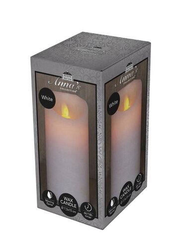 Rustieke LED-stompkaars van was – bewegende vlam – wit – 15 × 7.5 cm – op batterijen – met timer - afbeelding 1