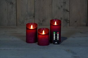 Set rustieke LED-kaarsen van was – bewegende vlam – bordeaux – 10 – 12.5 – 15 × 7.5 cm – op batterij - afbeelding 2