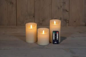 Set rustieke LED-kaarsen van was – bewegende vlam – ivoor – 10 – 12.5 – 15 × 7.5 cm – op batterijen - afbeelding 2