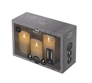 Set rustieke LED-kaarsen van was – bewegende vlam – ivoor – 10 – 12.5 – 15 × 7.5 cm – op batterijen - afbeelding 1