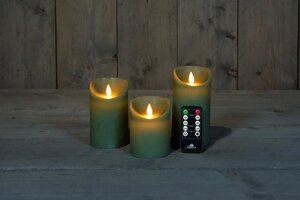 Set rustieke LED-kaarsen van was – bewegende vlam – jade groen – 10 – 12.5 – 15 × 7.5 cm – op batter - afbeelding 2
