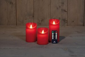Set rustieke LED-kaarsen van was – bewegende vlam – rood – 10 – 12.5 – 15 × 7.5 cm – op batterijen - afbeelding 2