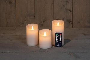Set rustieke LED-kaarsen van was – bewegende vlam – wit – 10 – 12.5 – 15 × 7.5 cm – op batterijen - afbeelding 2