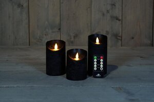 Set rustieke LED-kaarsen van was – bewegende vlam – zwart – 10 – 12.5 – 15 × 7.5 cm – op batterijen - afbeelding 2