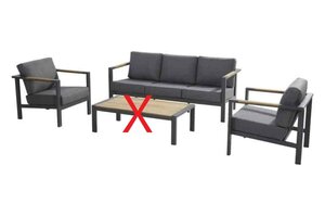 Taste 4SO Ginger 3-zits loungebank, 2 lounge stoelen antraciet, zonder tafel - afbeelding 1