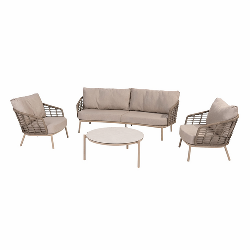 Taste 4SO Puglia loungeset – 3‑zits bank + 2 lounge stoelen + Vic salontafel 73 cm Ø - afbeelding 1