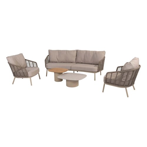Taste 4SO Puglia loungeset 3-zits loungebank + 2x lounge stoel + Demi set van 2 salontafels latte - afbeelding 1