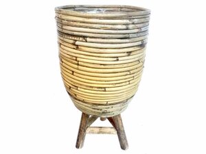 Van der Leeden Pot streep op poten grijs d25h40cm