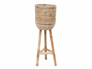 Van der Leeden Pot streep op poten grijs d25h64cm