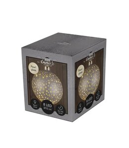 Verlichte glazen kerstbal mat champagne met sterren 10 cm – LED warm wit 2 AAA-batterijen met timer - afbeelding 1
