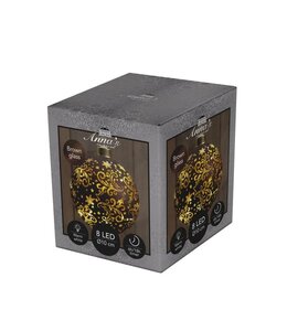 Verlichte glazen kerstbal met sterren 8 LED warm wit op 2 AAA-batterijen met timer ø 10 cm donkerbruin – goud
