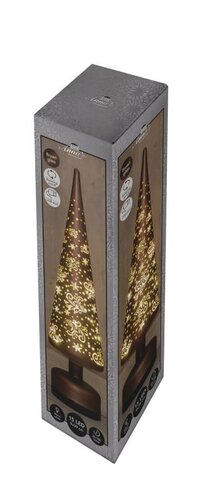Verlichte glazen kerstboom draaiend LED batterij en usb aansluiting 10 × 39 cm donkerbruin sterren - afbeelding 1